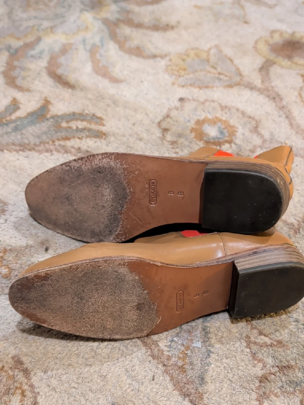 Coach Lucia Colorblock Tan Leather Chelsea Boots with Red Elastic Panels - Picture 6 of 8